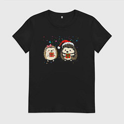 Женская футболка Новогодние ежики с подарками