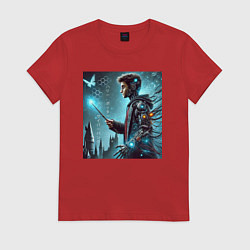 Женская футболка Harry Potter with a magic wand - cyberpunk