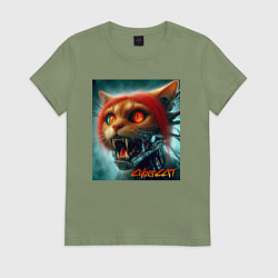 Женская футболка Super cyber red cat - ai art fantasy
