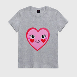 Футболка хлопковая женская Сердечко с глазками, цвет: меланж