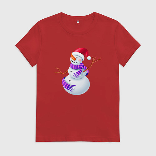 Женская футболка Снеговичок с шарфом / Красный – фото 1