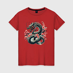 Женская футболка Japanese dragon and sakura - irezumi