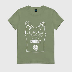 Футболка хлопковая женская Green Day - cat rock, цвет: авокадо