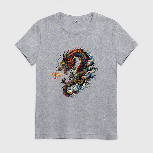 Женская футболка Japanese dragon - engraving / Меланж – фото 1