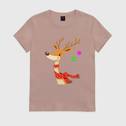 Женская футболка Олень новогодний с ёлочными шарами