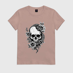 Женская футболка Змея на черепе с цветами