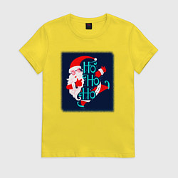 Футболка хлопковая женская Санта Клаус спешит поздравить, цвет: желтый