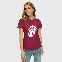 Футболка хлопковая женская Rolling Stones - white logo, цвет: маджента — фото 2