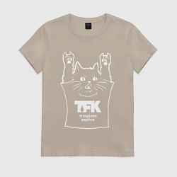 Футболка хлопковая женская Thousand Foot Krutch - cat rock, цвет: миндальный