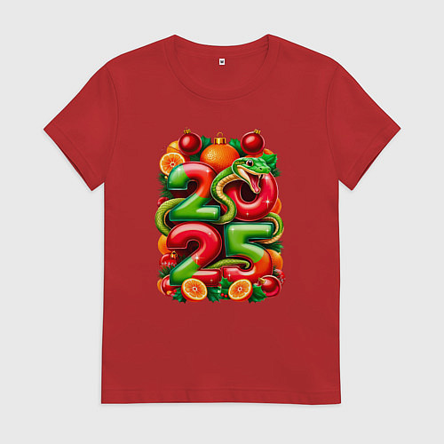 Женская футболка Змея веселая 2025 / Красный – фото 1