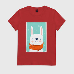 Женская футболка Снежный заяц с шарфом