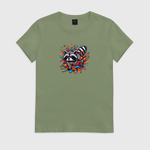 Женская футболка Енот в брызгах краски / Авокадо – фото 1