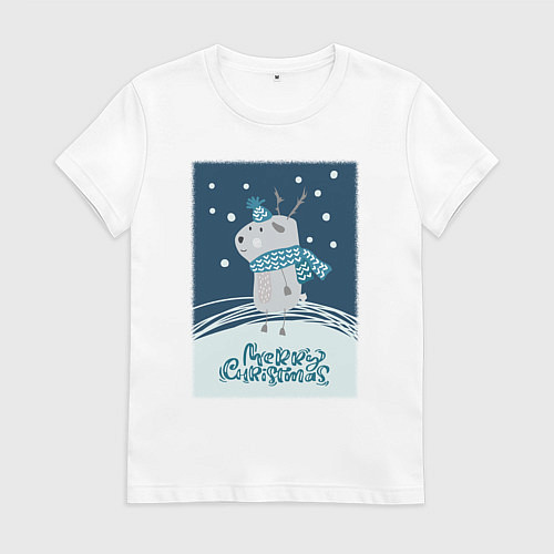 Женская футболка Новогодний олень с шарфом / Белый – фото 1