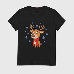 Женская футболка Олень и снежинки