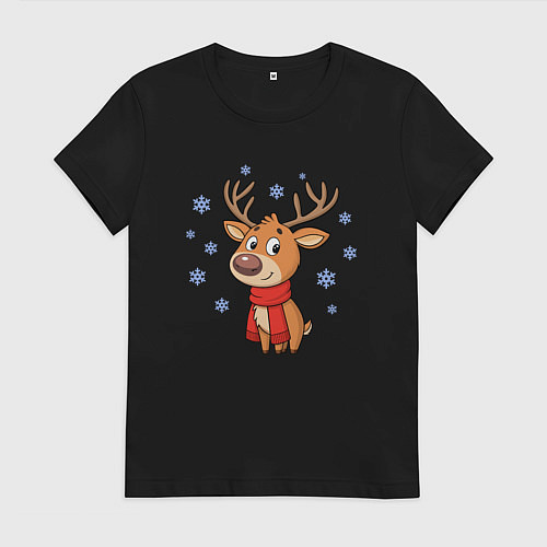 Женская футболка Олень и снежинки / Черный – фото 1