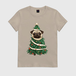 Женская футболка Новогодняя елка мопс