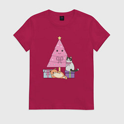 Женская футболка Котики под елкой