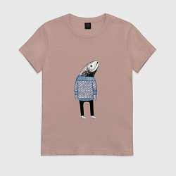 Женская футболка Рыба в свитере - нейросеть