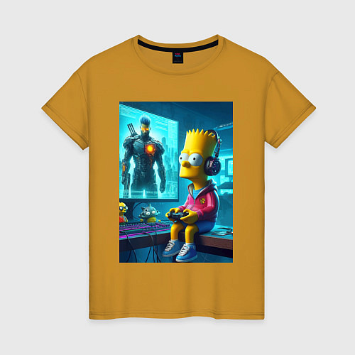 Женская футболка Bart Simpson is an avid gamer / Горчичный – фото 1