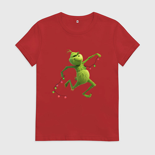 Женская футболка Новогоднее настроение гринч с гирляндой / Красный – фото 1