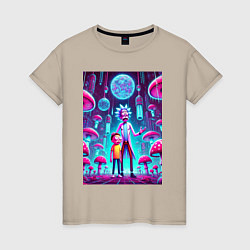 Женская футболка Rick and Morty among neon mushrooms - ai art fanta