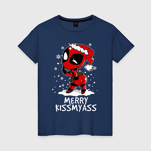 Женская футболка Deadpool - merry kiss my ass / Тёмно-синий – фото 1
