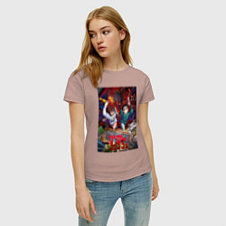 Футболка хлопковая женская Дандадан: Момо и Кэн, цвет: пыльно-розовый — фото 2