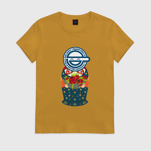 Женская футболка Матрёшка смеющийся человек / Горчичный – фото 1