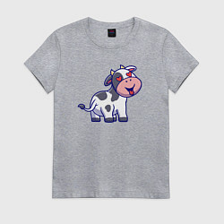 Футболка хлопковая женская Влюблённая коровка, цвет: меланж