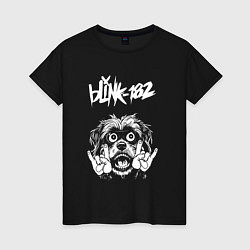 Футболка хлопковая женская Blink 182 rock dog, цвет: черный