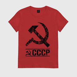 Футболка хлопковая женская Серп и молот черный, цвет: красный