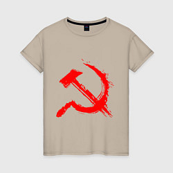 Женская футболка Sickle and hammer red paint