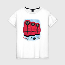 Футболка хлопковая женская Squid game matryoshka edition, цвет: белый