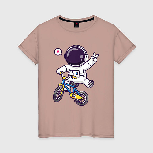 Женская футболка Космонавт на велике / Пыльно-розовый – фото 1