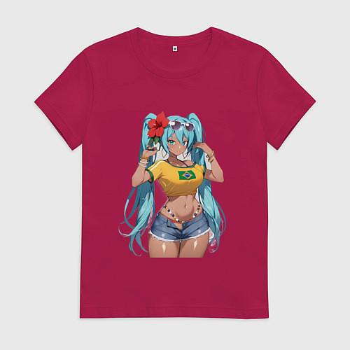 Женская футболка Miku Hatsune с цветком / Маджента – фото 1