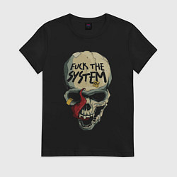Футболка хлопковая женская Skull - fuck the system, цвет: черный