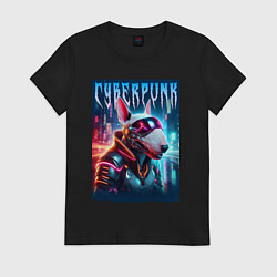 Женская футболка Dude bull terrier - cyberpunk