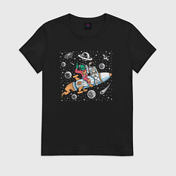 Женская футболка Космонавт и пришелец на ракете
