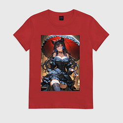 Футболка хлопковая женская Девушка-кошка под ажурным зонтом, цвет: красный