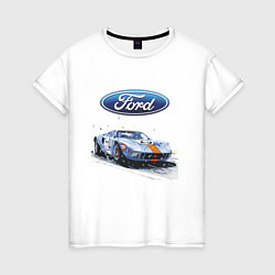 Футболка хлопковая женская Ford motorsport - sketch, цвет: белый