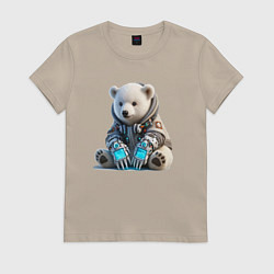 Женская футболка Прикольный мишутка - киберпанк