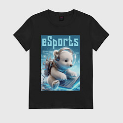 Футболка хлопковая женская Белый медвежонок - киберспорт, цвет: черный