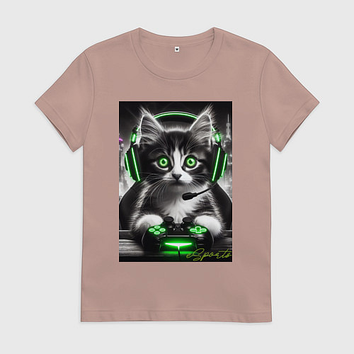 Женская футболка Котёнок командный геймер - киберспорт / Пыльно-розовый – фото 1