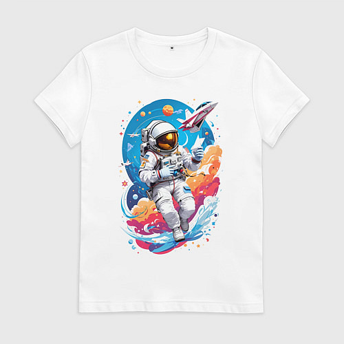 Женская футболка Космонавт в небе / Белый – фото 1