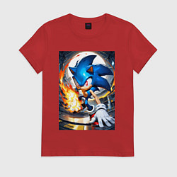 Футболка хлопковая женская Соник супер удар, цвет: красный