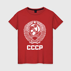 Футболка хлопковая женская Герб СССР - Союз Советских Социалистических Респуб, цвет: красный