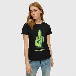 Футболка хлопковая женская Cactus - fucktus, цвет: черный — фото 2