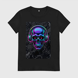 Женская футболка Неоновый череп в наушниках