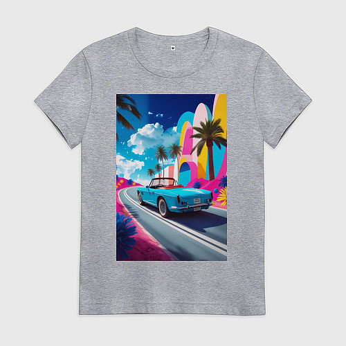 Женская футболка Кабриолет едет по тропическому острову / Меланж – фото 1