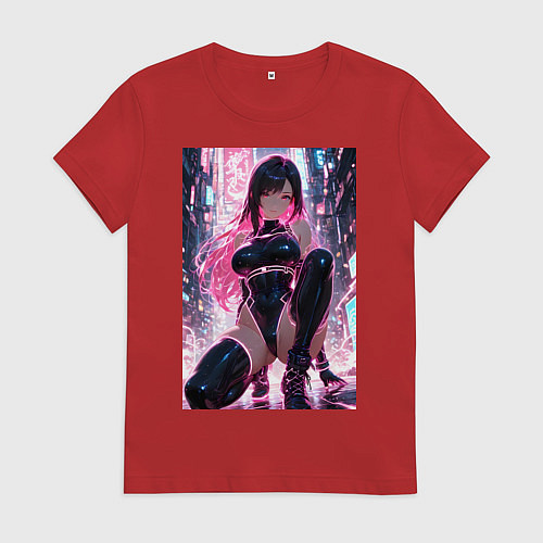 Женская футболка Тифа Локхарт из Final Fantasy VII в стиле киберпан / Красный – фото 1